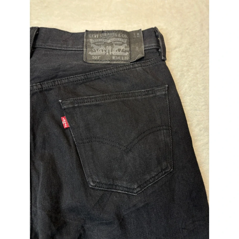 Levis 501 Mens 34x32 Y2K Style Jeans Faded Fuzzy Black Wash Skater Fit Denim